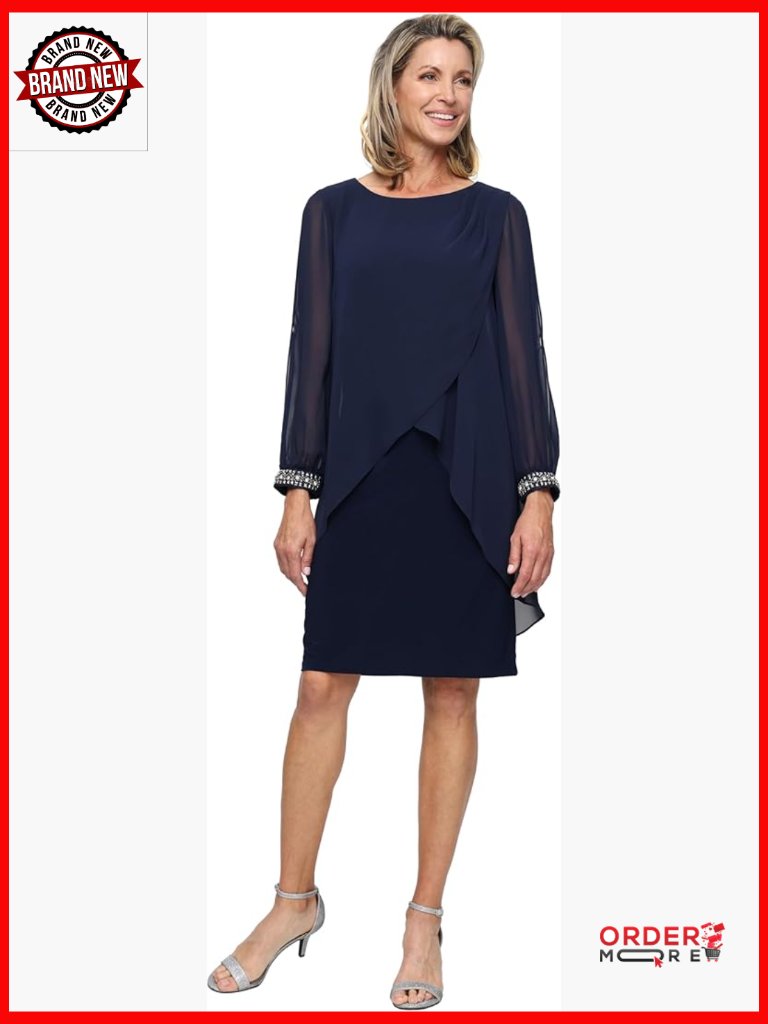 Long Sleeve Chiffon Short Cocktail Dress Wedding Guest Mother Of Bride